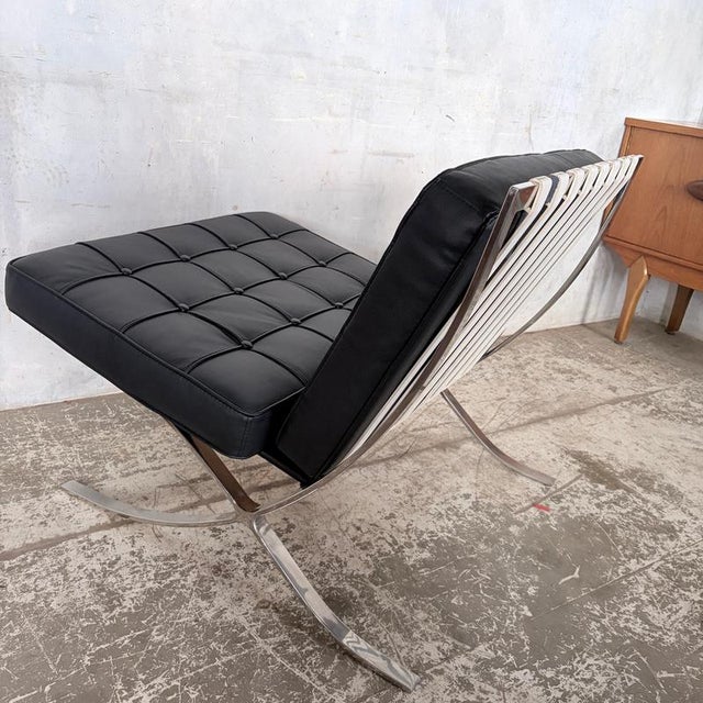 Metal Mid-Century Black Leather & Chrome Barcelona Chair For Sale - Image 7 of 11