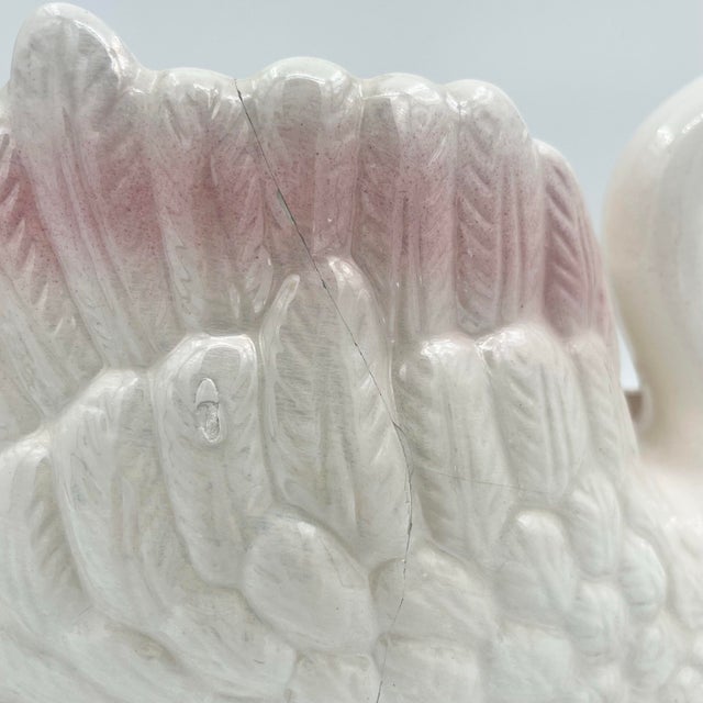 Vintage Pink and Gold Lusterware Ceramic Large Swan Planter Centerpiece For Sale - Image 11 of 11