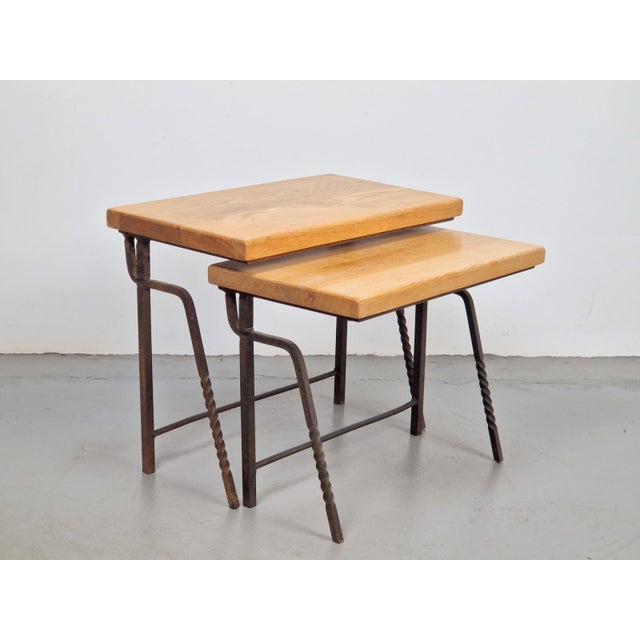 Brutalist Cast Iron and Oak Nesting Tables, 1970s, Set of 2 For Sale - Image 16 of 16