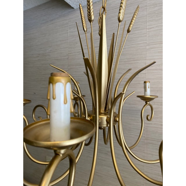 Metal Hollywood Regency Gold Wheat Sheaf Chandelier For Sale - Image 7 of 9
