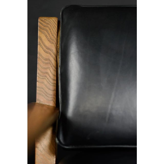 Mid-Century Modern German Oak and Black Leather Sofa, 1960s For Sale - Image 4 of 18