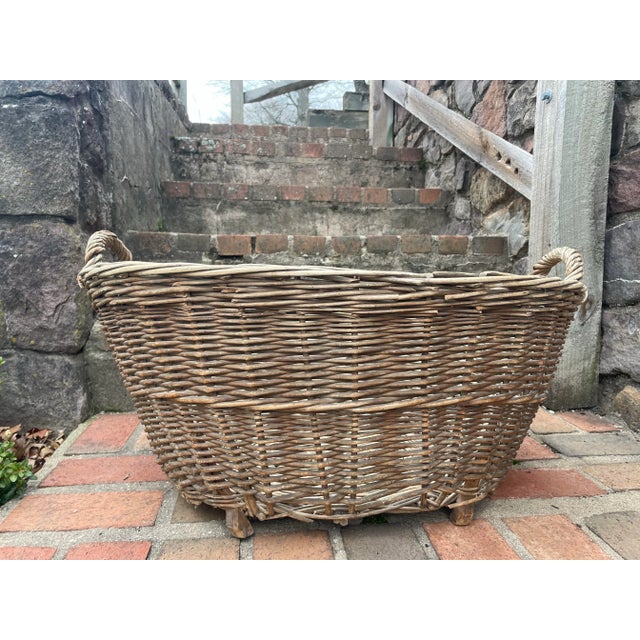 Farmhouse Antique French Wicker Laundry Basket - Large Storage For Sale - Image 3 of 9