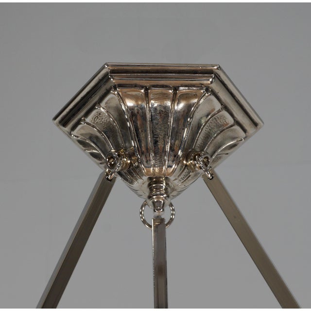Metal French Art Deco Pendant Light by Hettier Et Vincent & Muller Freres 1930 France For Sale - Image 7 of 10