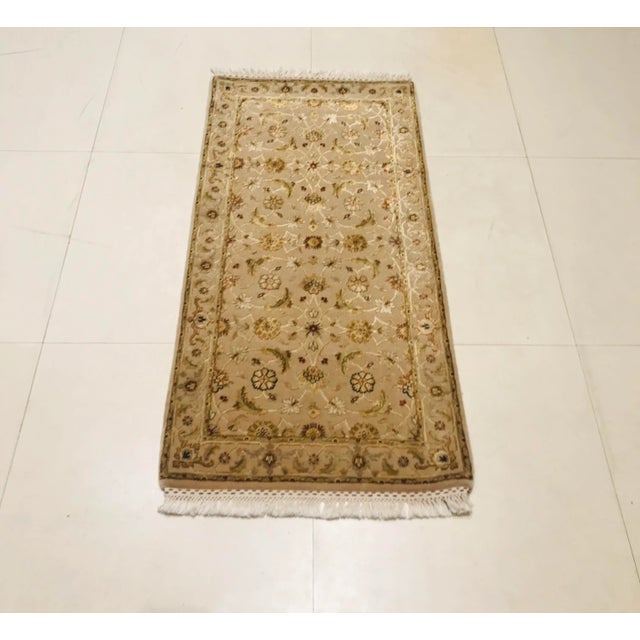 Brown and Olive Green Wool & Silk Jaipur Carpets, 1983, Set of 2 For Sale - Image 10 of 11