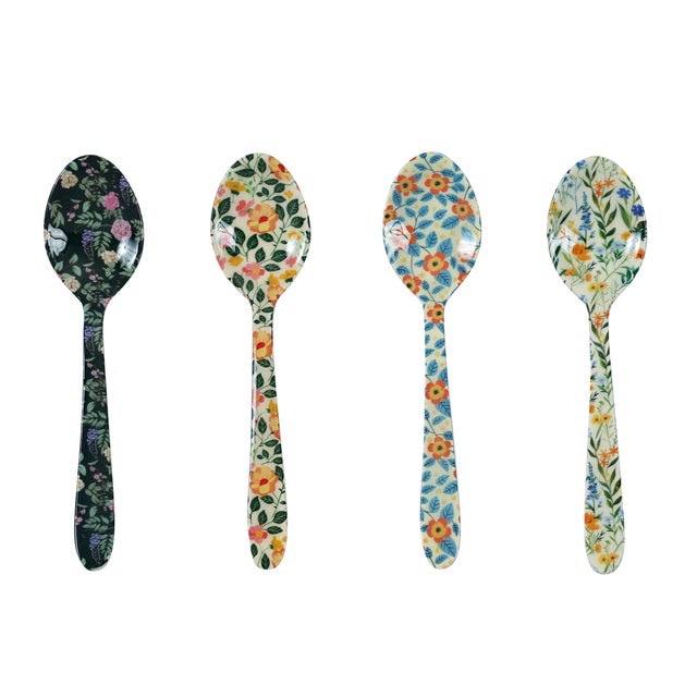 Boho Chic Planted Tea Spoons in Mixed Garden Prints - Set of 4 For Sale - Image 3 of 3
