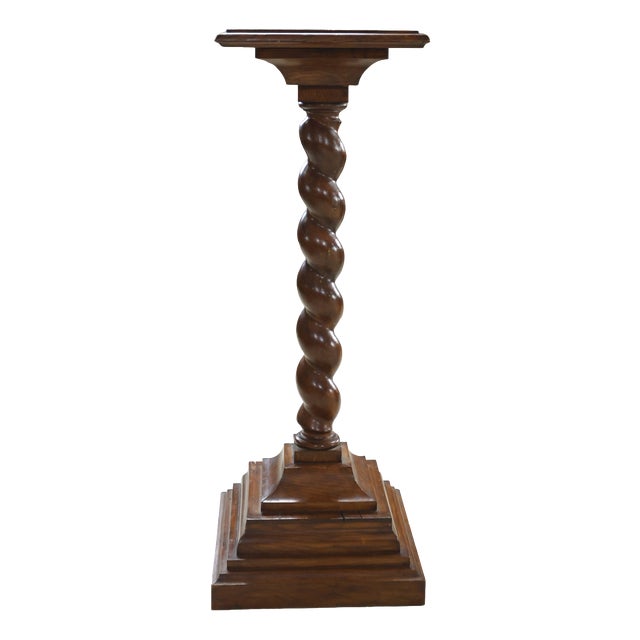 Antique Oak Barley Twist Pedestal / Plant Stand - 109 Cm Height, 1920 For Sale