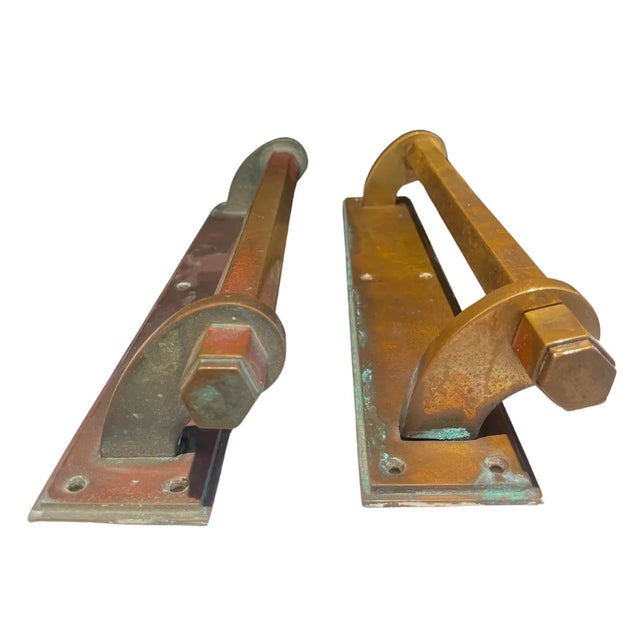 Early 20th Century Pair of Large Hexagon Bronze Handles From NYC Hotel Entrance, Early 1900's For Sale - Image 5 of 5
