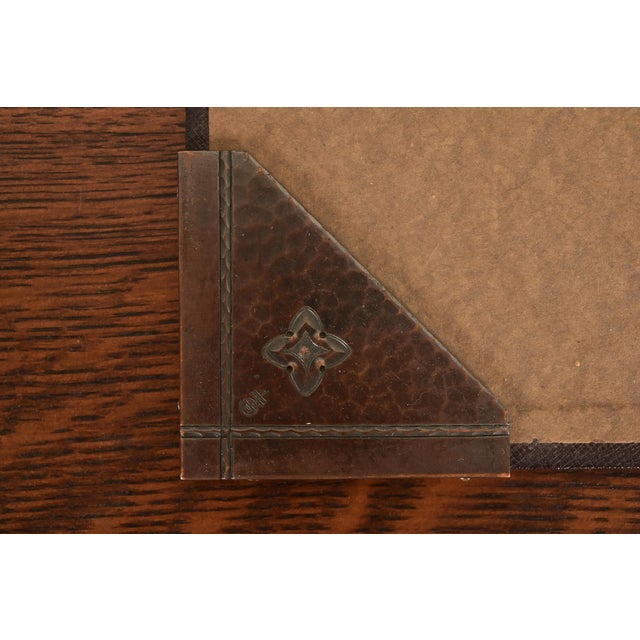 Copper Roycroft Arts & Crafts Hammered Copper Quatrefoil Blotter Corners With Desk Blotter For Sale - Image 8 of 11
