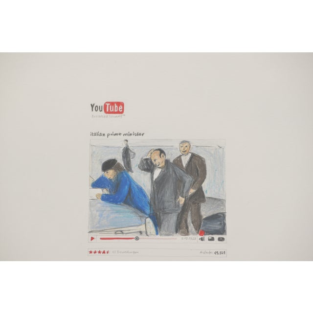 A drawing created in the style of the internet, "The Italian Prime Minister" on wove paper, framed under glass, the paper...