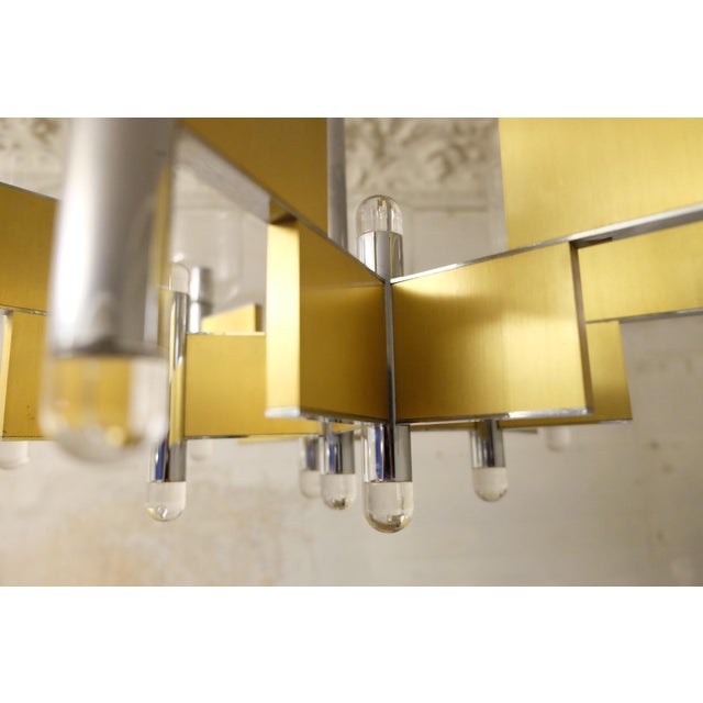 Italian Brass and Glass 8-Arm Chandelier by Gaetano Sciolari, 1970s For Sale - Image 9 of 12