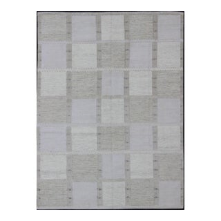 Gray and Ivory Scandinavian Flat-Weave Rug by Keivan Woven Arts 9' X 12' For Sale
