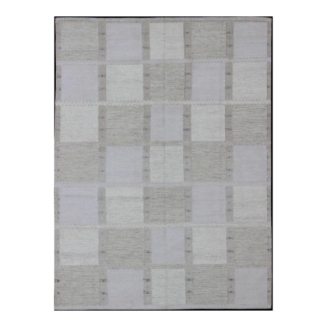 Gray and Ivory Scandinavian Flat-Weave Rug by Keivan Woven Arts 9' X 12' For Sale