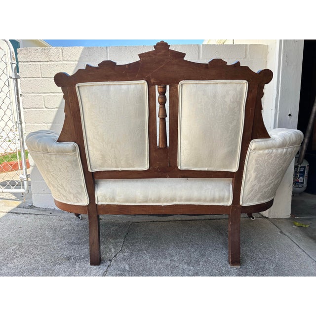 Antique Eastlake Style Settee / Couch / Loveseat on Casters For Sale - Image 4 of 9
