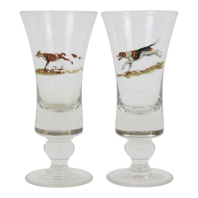 Vintage Mid-Century Fox & Hound Cordial Glasses - A Pair For Sale
