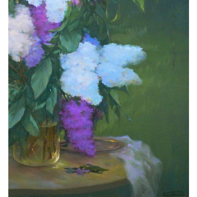 Oil Painting a Bouquet of Lilacs Vasily Korkishko For Sale - Image 4 of 6