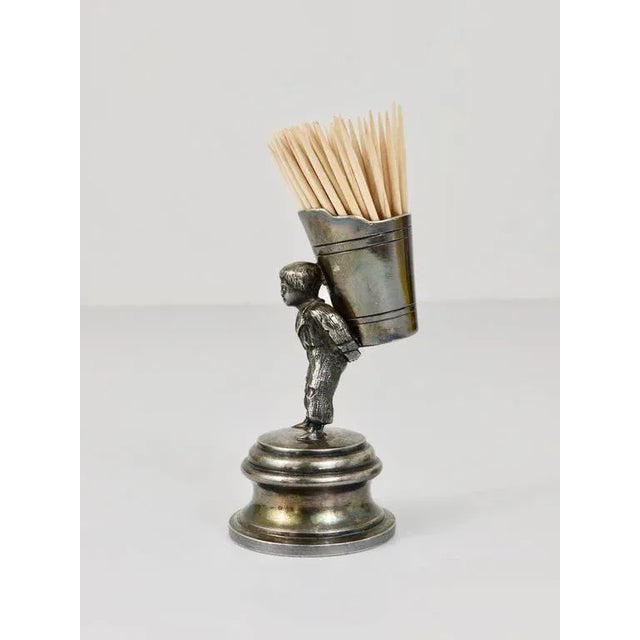 Art Nouveau Silver Toothpick Holder Displaying a Boy at Grape Harvest, 1920s For Sale - Image 4 of 11