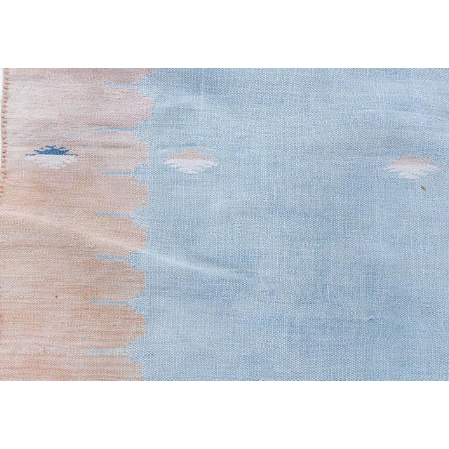 English Doris Leslie Blau Vintage Indian Dhurrie Blue Flatweave Cotton Rug For Sale - Image 3 of 9
