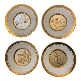 Vintage Japanese Floral Calendar Chokin Art Hamilton Collection Plates - Set of 4 For Sale