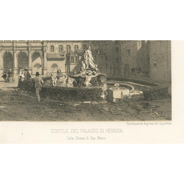 Mid 19th Century After Bayot, Courtyard of Palazzo Venezia, Rome, 1869, Lithograph For Sale - Image 5 of 9