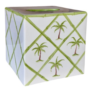 Italian Palm Tree Lattice Ceramic Tissue Box Cover by Mane Lion For Sale