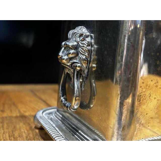 English Silver-Plated Tea Caddy with Lion's Head Handles For Sale - Image 4 of 13