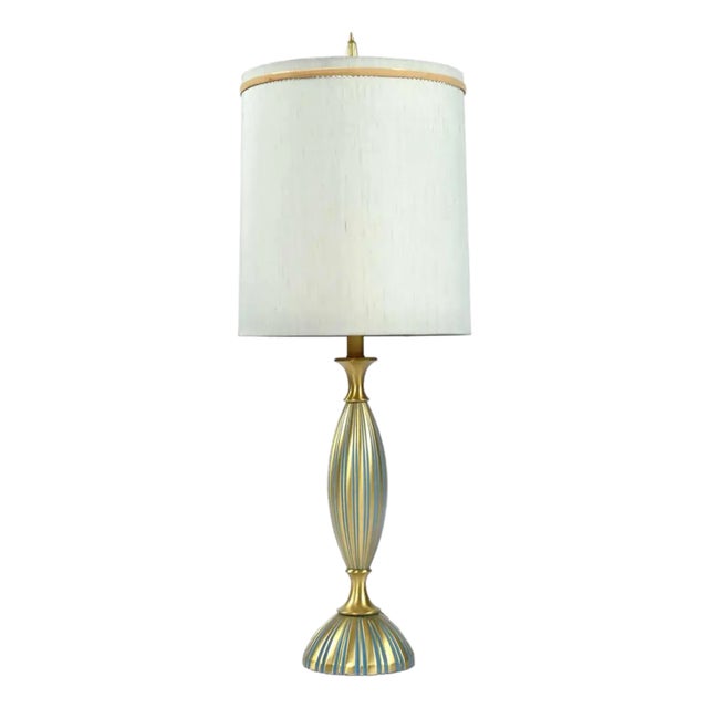 Rembrandt Teal and Gold Hourglass Shaped Midcentury Table Lamp For Sale