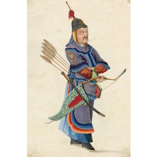 Canton School Artist, Archer Soldier, 18th Century, Gouache on Paper For Sale