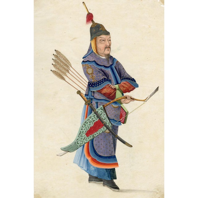 Canton School Artist, Archer Soldier, 18th Century, Gouache on Paper For Sale