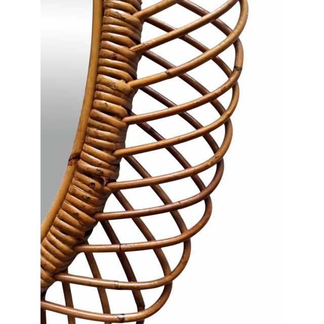Oval Rattan and Bamboo Wall Mirror attributed to Franco Albini, 1960s For Sale - Image 3 of 10