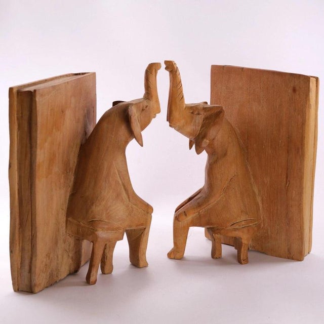 Brown Mid-Century Modern Carved Sycamore Anthropomorphic Elephant Bookends, 1950s, Set of 2 For Sale - Image 8 of 13