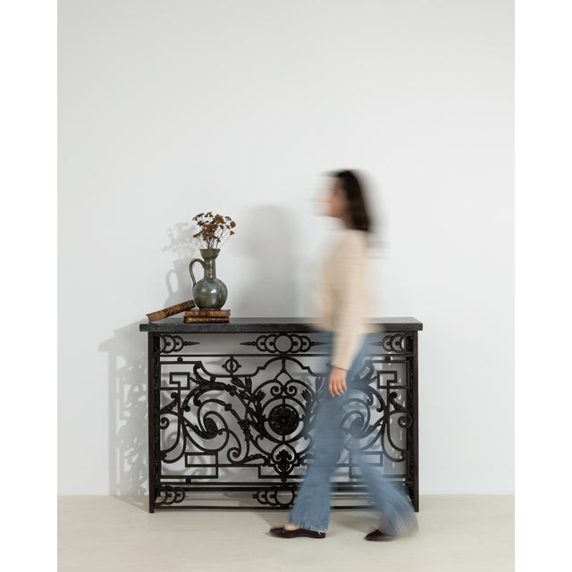 Brown Neoclassical Wrought Iron Console With Belgian Bluestone For Sale - Image 8 of 10
