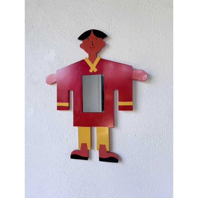 Childrens Mirror with Painted Wooden Figure, 1980s For Sale - Image 11 of 18