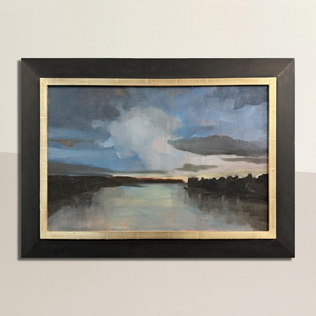 In this Mira Módly's oil on linen masterpiece, the setting sun casts its final golden glow across a tranquil river...