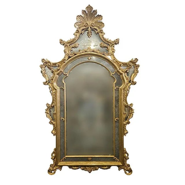 Large Gilded Wooden Mirror, 1960s For Sale - Image 6 of 6