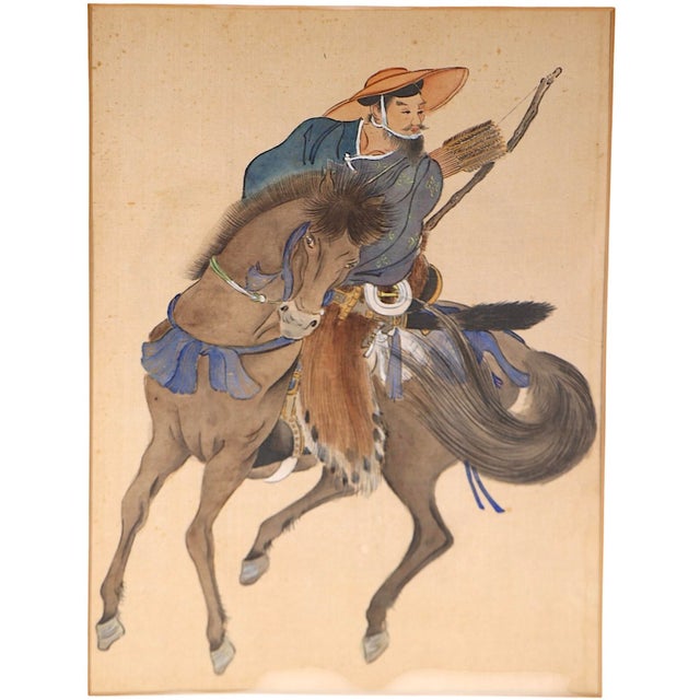 Japanese Framed Vintage Japanese Warrior on Horseback For Sale - Image 3 of 5