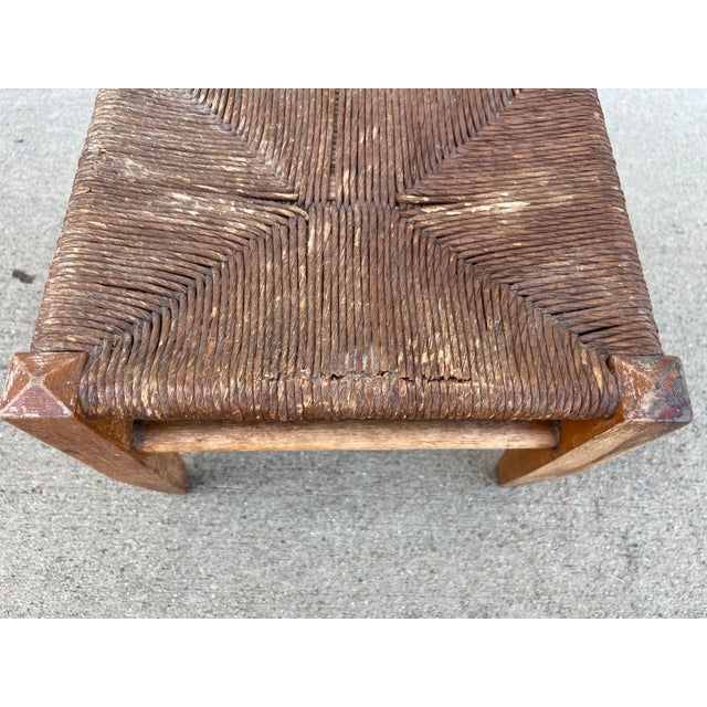 19th Century Maple Footstool Ottoman With Rush Seat and Tapered Legs For Sale - Image 12 of 12