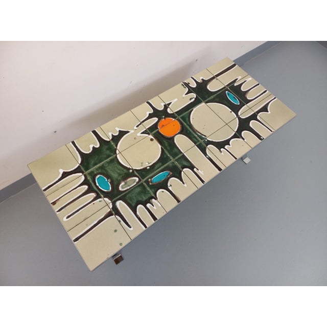 1970s Vintage Coffee Table in Ceramic, Chrome Metal and Wood, 1970s For Sale - Image 5 of 16