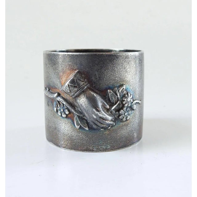 Shabby Chic Antique Silverplate Figural Hand Napkin Ring For Sale - Image 3 of 3