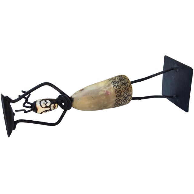 Vintage Handmade & Patterned West-African Horn Candleholder Figurine For Sale In New York - Image 6 of 7