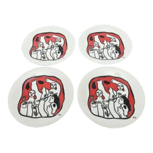 Vintage After Fernand Leger French Limoges Porcelain Plates Acrobat Series Red, Black White Set of Four