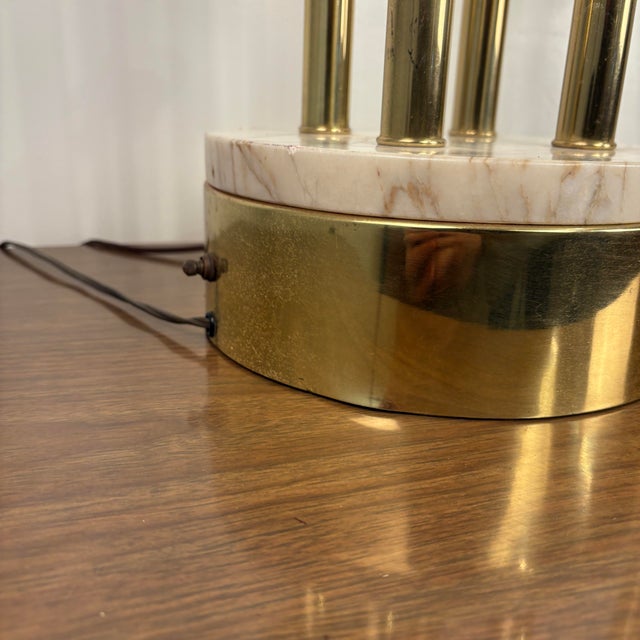 Pair of Colonial Premier Tall Brass and Marble Candelabra Style Table Lamps in the Style Tommi Parzinger For Sale - Image 9 of 12