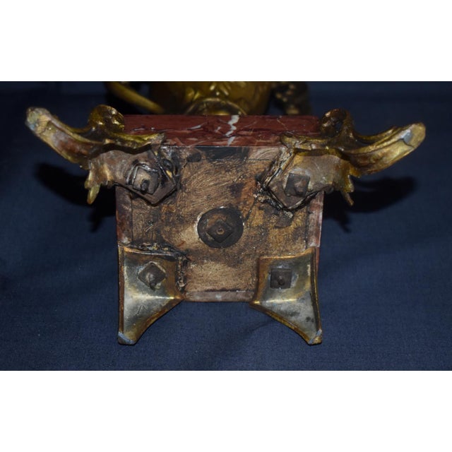 Antique French Rococo Metal Urn Vase Marble Base Mantle Garniture 19th C For Sale - Image 16 of 17