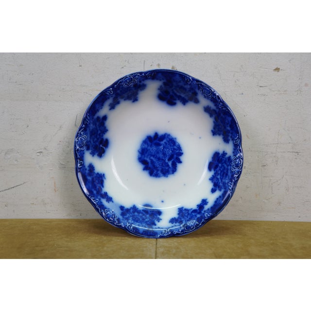 5 Pc Antique New Wharf Pottery Waldorf Flow Blue Porcelain Dinnerware Bowl Plate For Sale - Image 6 of 17