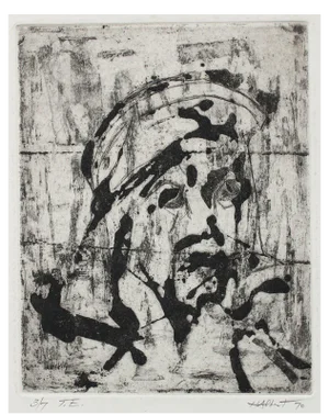 "t.e.", 3/7 Abstracted Monochromatic Portrait 1970 Woodcut