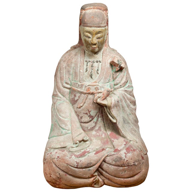 16th Century Chinese Ming Dynasty Painted and Carved Statue of Guanyin For Sale - Image 13 of 13