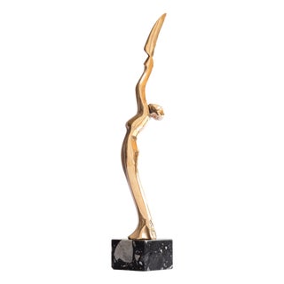 Art Deco Revival Bronze and Marble Sculpture, 1980s For Sale