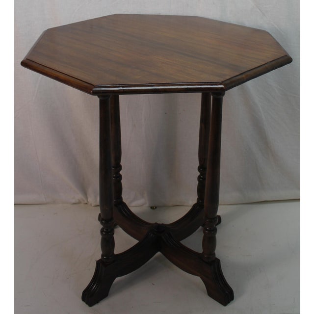Victorian 1930s American Walnut Hexagonal Victorian Style Center Table in Solid Wood For Sale - Image 3 of 12