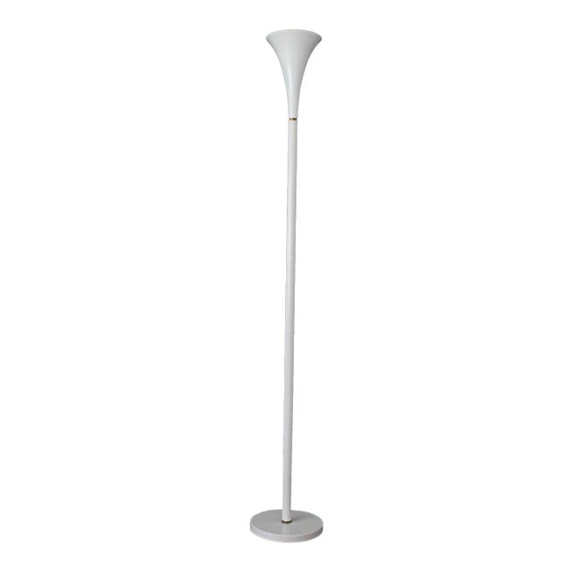 Vintage 60s Trumpet Floor Lamp, Mid-Century White Laurel Style Torchiere Lamp For Sale