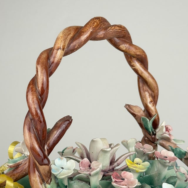 Green Vintage Ceramic Flower Basket from Capodimonte, Italy 1960s For Sale - Image 8 of 17