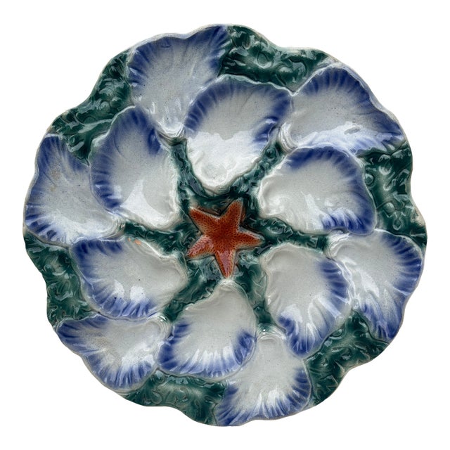 French Majolica Oyster Platter Digoin Sarreguemines, Circa 1890 For Sale